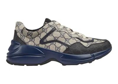 Pre-owned Gucci Men's  Rython Gg Sneakers In Grey/black/navy Blue