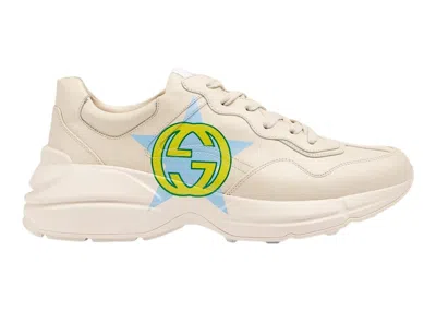 Pre-owned Gucci Men's  Rython Star Gg Print Sneakers In Beige/blue/yellow