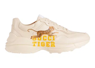 Pre-owned Gucci Men's  Rython Tiger Sneakers In Cream/yellow