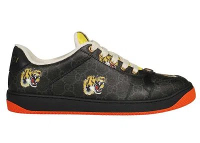 Pre-owned Gucci Men's  Screener Gg Supreme Tiger Print Sneakers In Black/yellow/orange