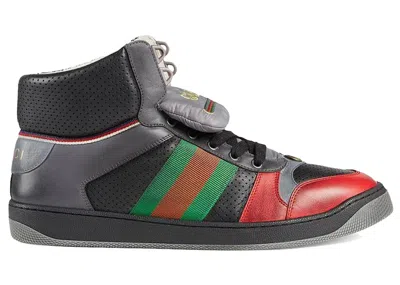 Pre-owned Gucci Men's  Screener High Sneakers In Light Hibiscus Red/black/dark Green