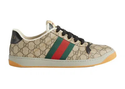 Pre-owned Gucci Men's  Screener Sneakers In Beige/ebony/red