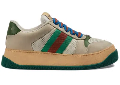 Pre-owned Gucci Men's  Screener Web Sneakers In Beige/green/red