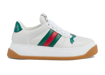 Pre-owned Gucci Men's  Screener Web Sneakers In White/green/red
