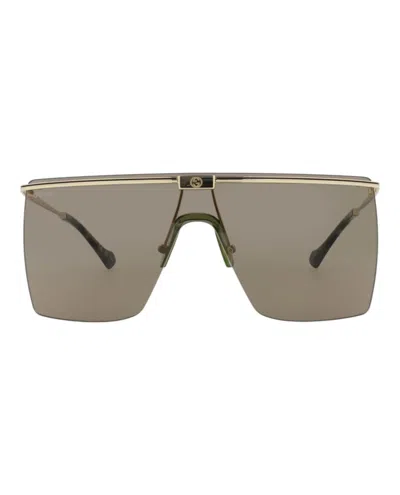 Pre-owned Gucci Men's  Shieldframe Metal Sunglasses In Gold Gold Brown (gg1096s/30013075/002)