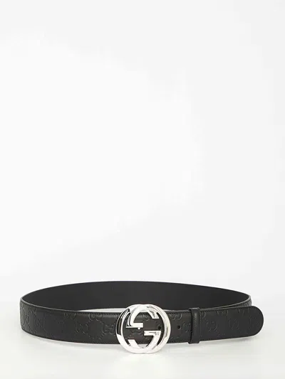 Gucci Men  Signature Belt In Black