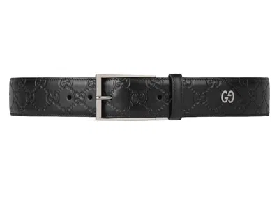 Pre-owned Gucci Men's  Signature Belt With Gg Detail 1.5 Width In Black