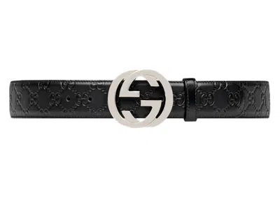 Pre-owned Gucci Men's  Signature Leather Belt In Black