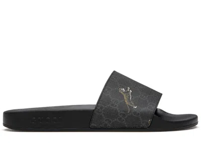 Pre-owned Gucci Men's  Slide Gg Supreme Tigers Sneakers In Black