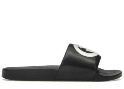 Pre-owned Gucci Men's  Slide Interlocking G Leather Sneakers In Black/white