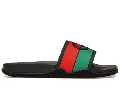 Pre-owned Gucci Men's  Slide Interlocking G Sneakers In Black/red/green