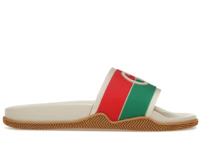 Pre-owned Gucci Men's  Slide Interlocking G Sneakers In Ivory/orange/red In Multi