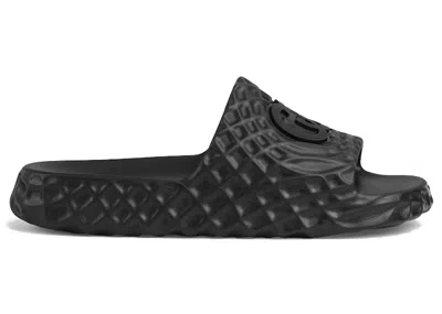 Pre-owned Gucci Men's  Slide Sandal Interlocking G Water Ripples Sneakers In Black