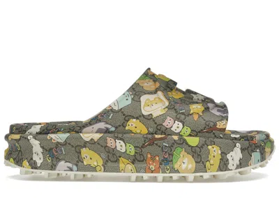 Pre-owned Gucci Men's  Slide Sandal Pikarar Gg Animal Print Sneakers In Beige