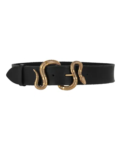 Pre-owned Gucci Men's  Snake Buckle Belt In Black