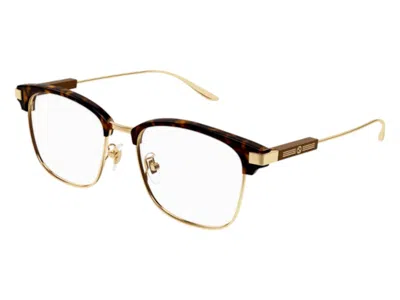 Pre-owned Gucci Men's  Square Eyeglasses In Havana/gold (gg1439ok 002)