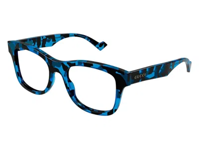 Pre-owned Gucci Men's  Square Eyeglasses In Spotted Black/turquoise Havana (gg1332o 006)