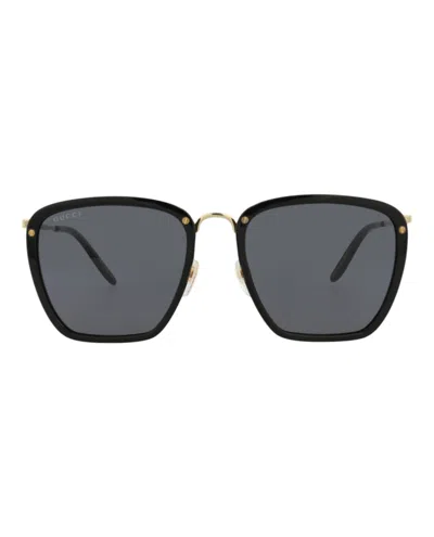 Pre-owned Gucci Men's  Squareframe Acetate Sunglasses/30008621001) In Black/gold/grey (gg0673s