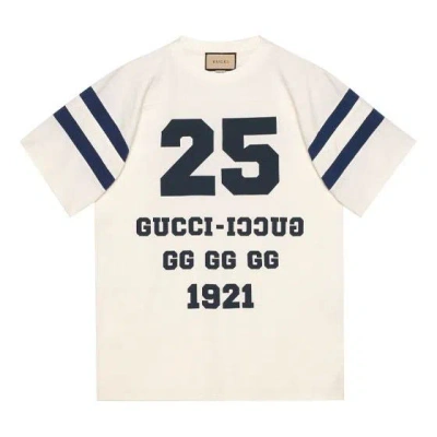 Gucci Men's  Ss21 Alphabet Pattern Loose Short Sleeve White T-shirt