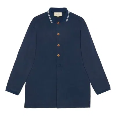 Gucci Men's  Ss21 Long Sleeves Autumn Blue Polo Shirt