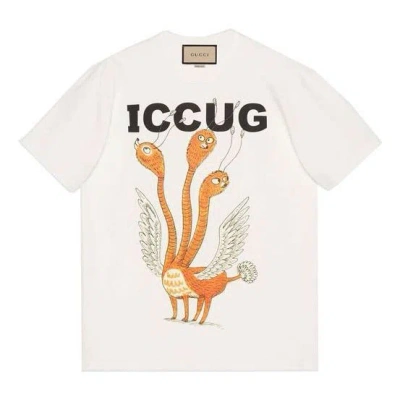 Gucci Men's  Ss21 Round Neck Printing Short Sleeve Beige T-shirt In White