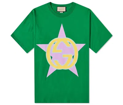 Pre-owned Gucci Men's  Star Interlocking Gg T-shirt In Green