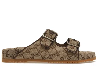 Pre-owned Gucci Men's  Strap Slide Sandal Canvas Sneakers In Original Gg Canvas/beige/ebony