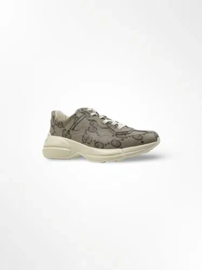 Pre-owned Gucci Men's  Sz 9.5 Rhyton Gg 100 Sneaker Beige/ebony Maxi Supreme Canvas 43.5 In Black