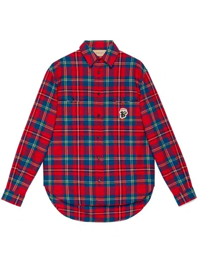Pre-owned Gucci Men's  Tartan Skunkpatch Shirt In Red