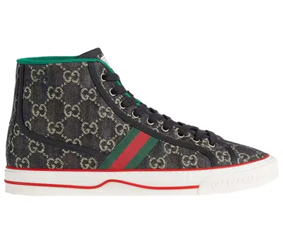 Pre-owned Gucci Men's  Tennis 1977 High Top Mini Gg Sneakers In Black/ivory In Multi