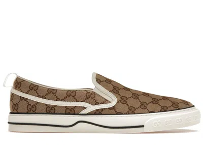 Pre-owned Gucci Men's  Tennis 1977 Slip On Sneakers In Beige/ebony In Multi