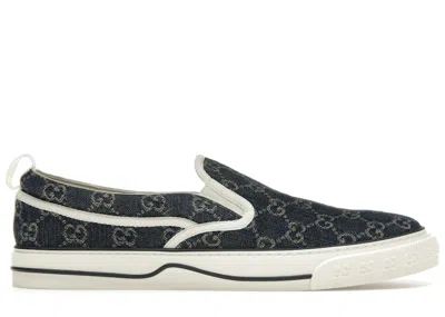 Pre-owned Gucci Men's  Tennis 1977 Slip On Sneakers In Denim/beige In Multi