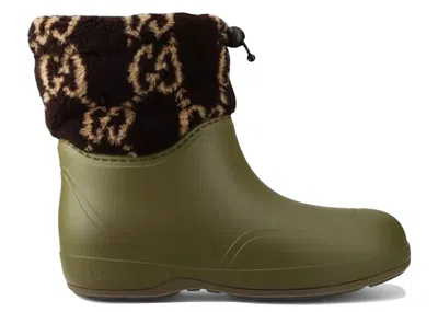 Pre-owned Gucci Men's  Twotoned Teddy Ankle Boots Sneakers In Green/brown
