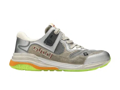 Pre-owned Gucci Men's  Ultrapace Metallic Sneakers In Silver/green/orange In Multi