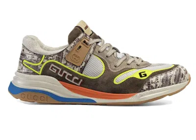 Pre-owned Gucci Men's  Ultrapace Snakeskin Sneakers In Brown/yellow/orange In Multi