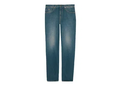 Pre-owned Gucci Men's  Washed Regular Fit Jeans In Stonewashed Blue Marbled Denim