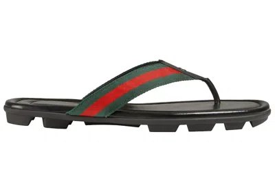 Pre-owned Gucci Men's  Web And Leather Thong Sandal Leather Sneakers In Black/green/red