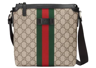 Pre-owned Gucci Men's  Web Gg Supreme Flat Messenger In Beige/ebony