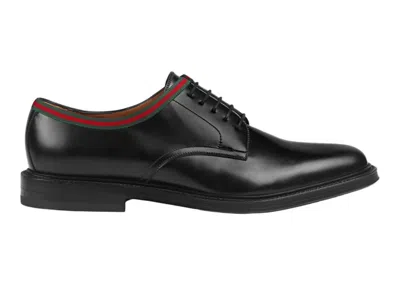 Pre-owned Gucci Men's  Web Lace Up Leather Sneakers In Black/green/red In Multi