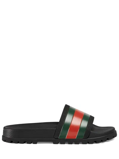Gucci Men's  Web Rubber Sandals With Molded Footbed In Multi