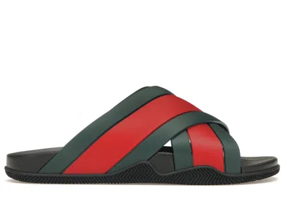 Pre-owned Gucci Men's  Web Slide Rubber Sneakers In Green/red/black In Multi