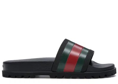 Pre-owned Gucci Men's  Web Slide Sandal Sneakers In Black/green/red