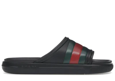 Pre-owned Gucci Men's  Web Slide Sandal Sneakers In Black/green/red In Multi
