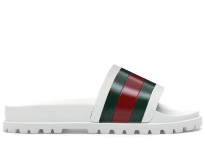 Pre-owned Gucci Men's  Web Slide Sandal Sneakers In White/green/red In Multi