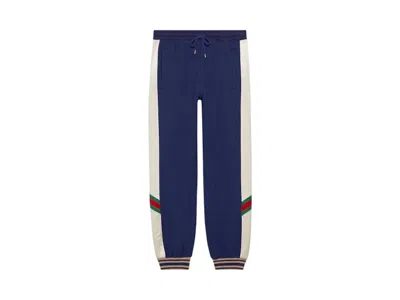 Pre-owned Gucci Men's  Web Stripe Colour Block Track Pants In Blue