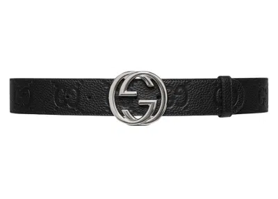 Pre-owned Gucci Men's  Wide Interlocking G Buckle Belt In Black