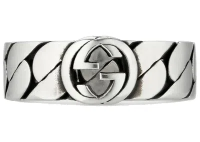 Pre-owned Gucci Men's  Wide Ring With Interlocking G In Silver