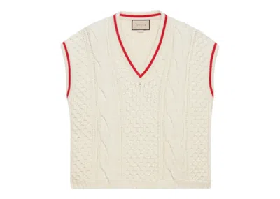 Pre-owned Gucci Men's  Wool Cable Knit Vest In Ivory In White