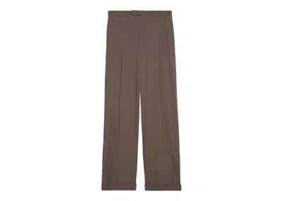 Pre-owned Gucci Men's  Wool  Label Trousers In Dark Brown