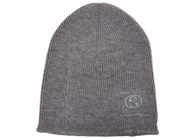 Pre-owned Gucci Men's  Wool Simple Gg Logo Beanie In Grey In Gray